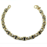 14k Yellow And White Gold Oval Mariner Link Mens Bracelet, 8.5" fine designer jewelry for men and women